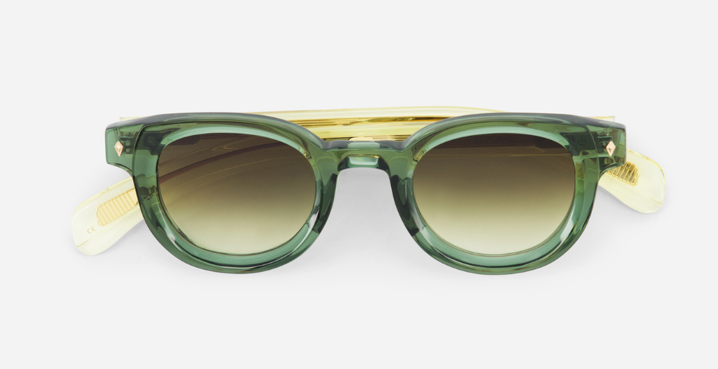 sato Gienna SP-1 pantoförmige sonnenbrille aus acetat in grün mit olive farbenen verlaufsgläsern