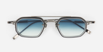 sato kursa as/bb-1 rechteckige sonnenbrille mit doppelsteg in silber und schwarz mit blauen verlaufsgläsern