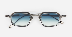 sato kursa as/bb-1 rechteckige sonnenbrille mit doppelsteg in silber und schwarz mit blauen verlaufsgläsern