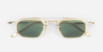 sato kursa p/lg-1 rechteckige sonnenbrille mit doppelsteg aus titan in silber und gold mit grünen gläsern