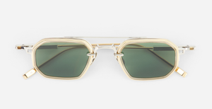 sato kursa p/lg-1 rechteckige sonnenbrille mit doppelsteg aus titan in silber und gold mit grünen gläsern