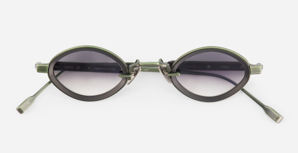 sato talita mg/b-1 ovale sonnenbrille in matt grün und matt schwarz mit grauen verlaufsgläser