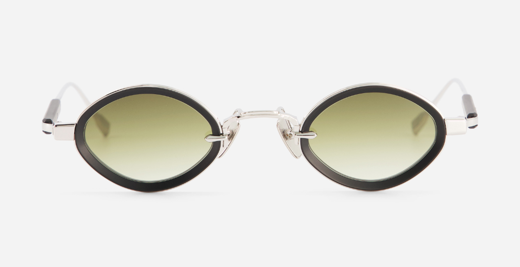 sato talita p/b-1 ovale sonnenbrille in titan in silber und matt schwarz mit grünen verlaufsgläsern