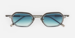 sato timir II as/bb-1 rechteckige sonnenbrille aus titan in silber und schwarz mit blauen verlaufsgläsern