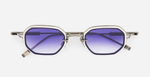 sato Timir II | AS/P-1 rechteckige sonnenbrille aus titan in silber mit blauen verlaufsgläser