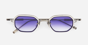 sato Timir II | AS/P-1 rechteckige sonnenbrille aus titan in silber mit blauen verlaufsgläser