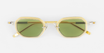 sato timir II P/yg-1 rechteckige sonnenbrille aus titan in gold und silber mit grünen gläsern