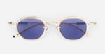 sato Toliman II | P/RG-1 eckige sonnenbrille aus titan in silber und gold mit blauen gläsern