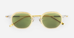sato Toliman II P/YG-1 eckige sonnenbrille aus titan in silber und gold mit grünen gläsern