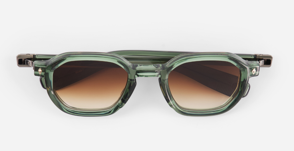 sato menkar gc/ag-1 eckige sonnenbrille in grün mit braunen verlaufsgläser 