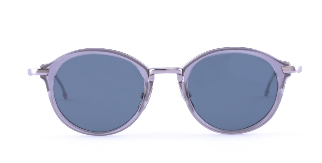 Thom Browne 011a 068 runde sonnenbrille in grau und silber mit grauen gläsern