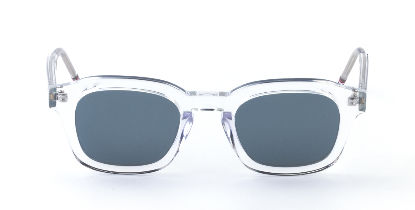 thom browne 412a 000 eckige sonnenbrille in transparent mit grauen gläsern