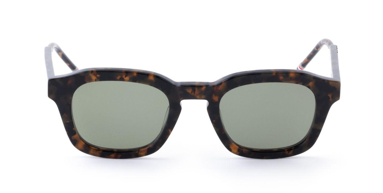 thom browne 412a 206 eckige sonnenbrille in havana mit grünen gläsern