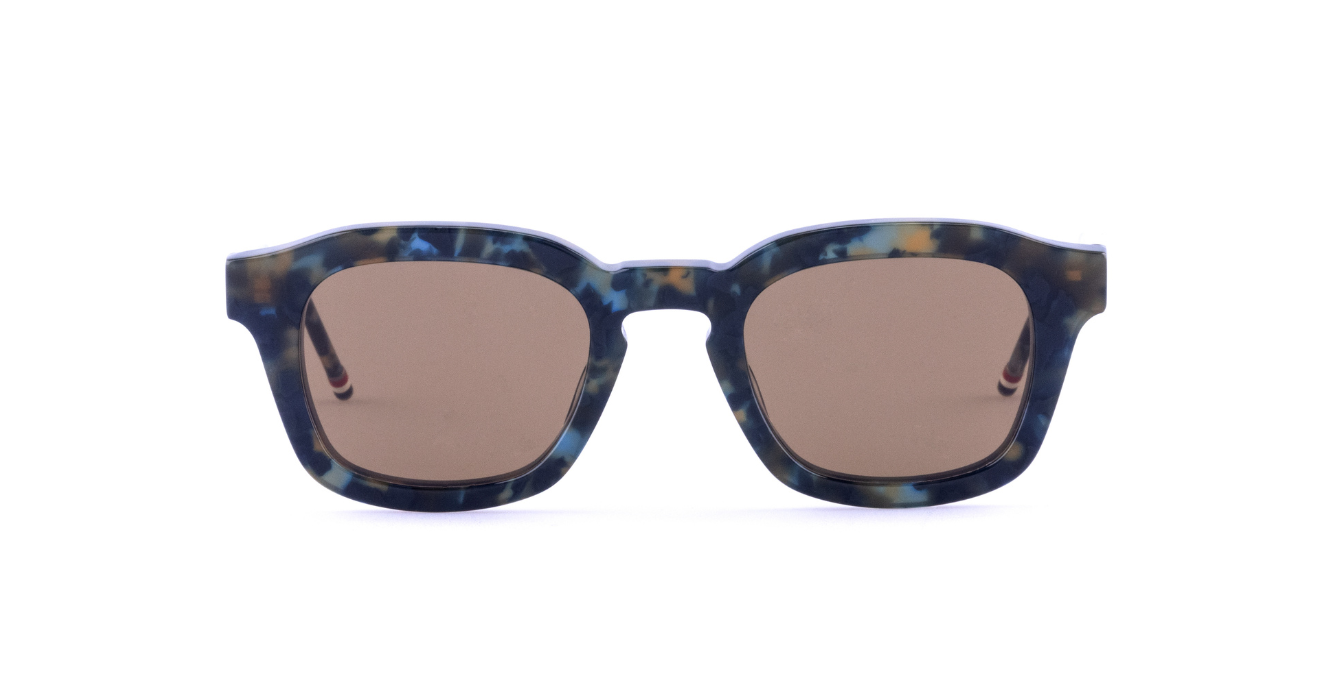 thom browne 412a 416 eckige sonnenbrille in blau havana mit braunen gläsern