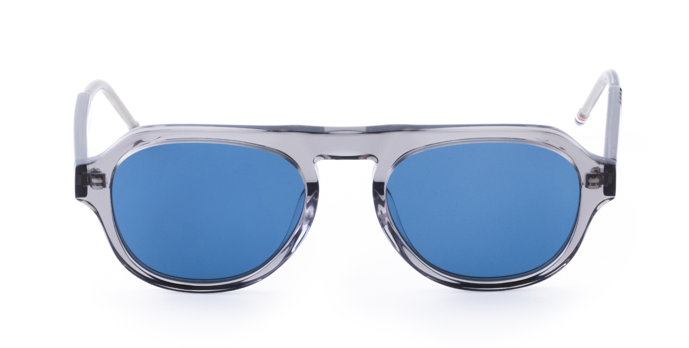 thom browne 416a 065 aviator sonnenbrille in grau mit blauen gläsern