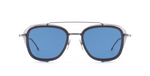 thom browne 808a 020 Rechteckige Sonnenbrille mit schwarzem silbernem Rahmen und blauen Gläsern