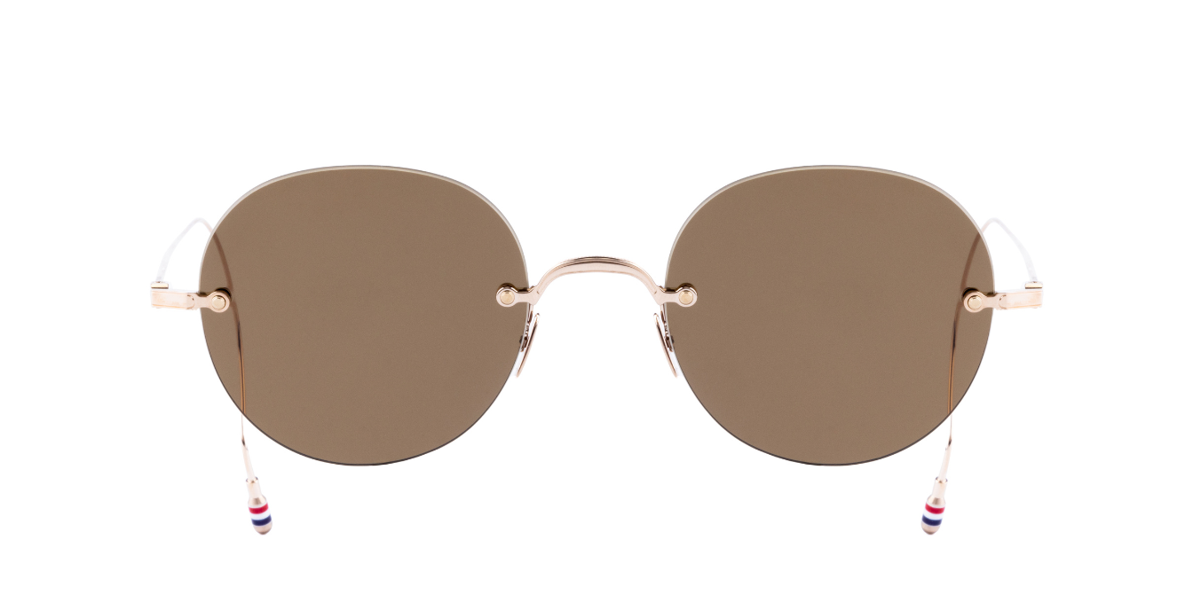 thom browne 938a 711 randlose Titansonnenbrille in gold mit braunen Gläsern