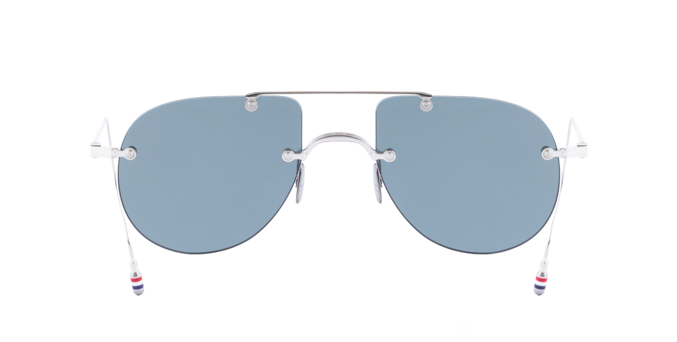 thom browne 939a 045 randlose aviotor sonnenbrille in silber mit grauen gläsern