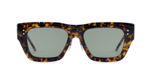 Thom Browne 947z 205 Eckige Sonnenbrille mit braunem Rahmen und grünen Gläsern