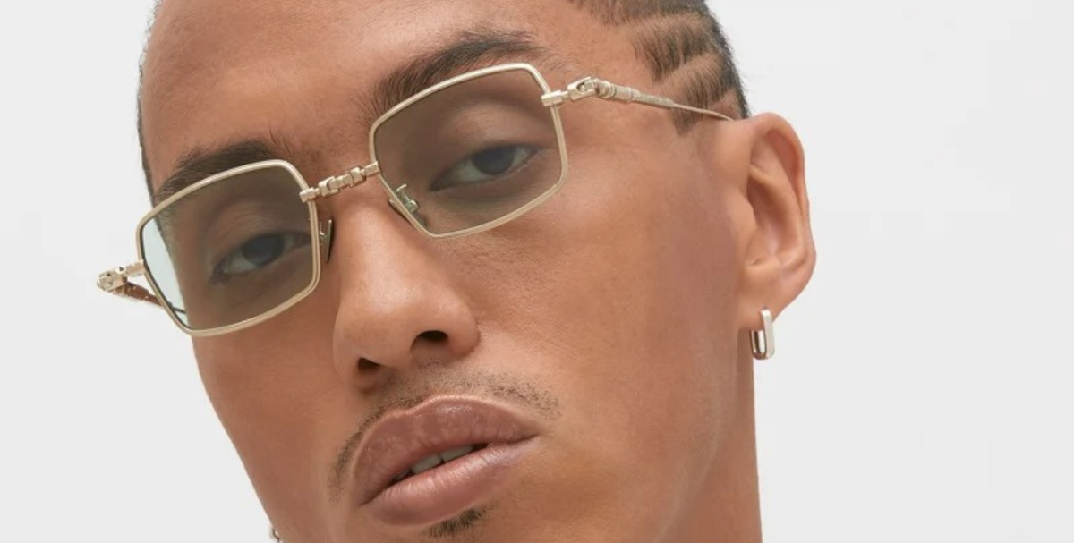 kuboraum H69 LG eckige Titansonnenbrille in gold mit hellgrpnen gläsern