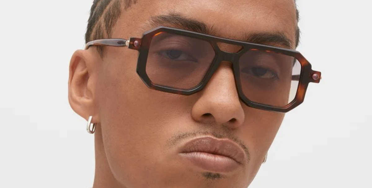 kuboraum P8 HAP eckige sonnenbrille aus acetat in havana mit violet-gelben verlaufsgläsern