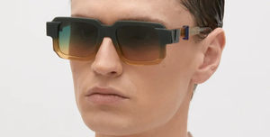 kuboraum I03 nyt eckige sonnenbrille in grün und gelb mit grün-gelben verlaufsgläsern