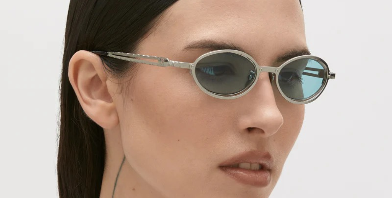 kuboraum h18 sl ovale sonnenbrille in silber mit aquamarine gläsern