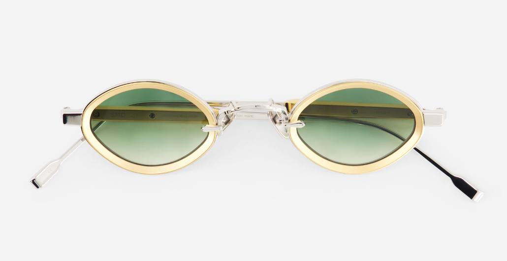 sato talita p/yg-1 ovale sonnenbrille aus titan in silbe rund gold mit grünen verlaufsgläser