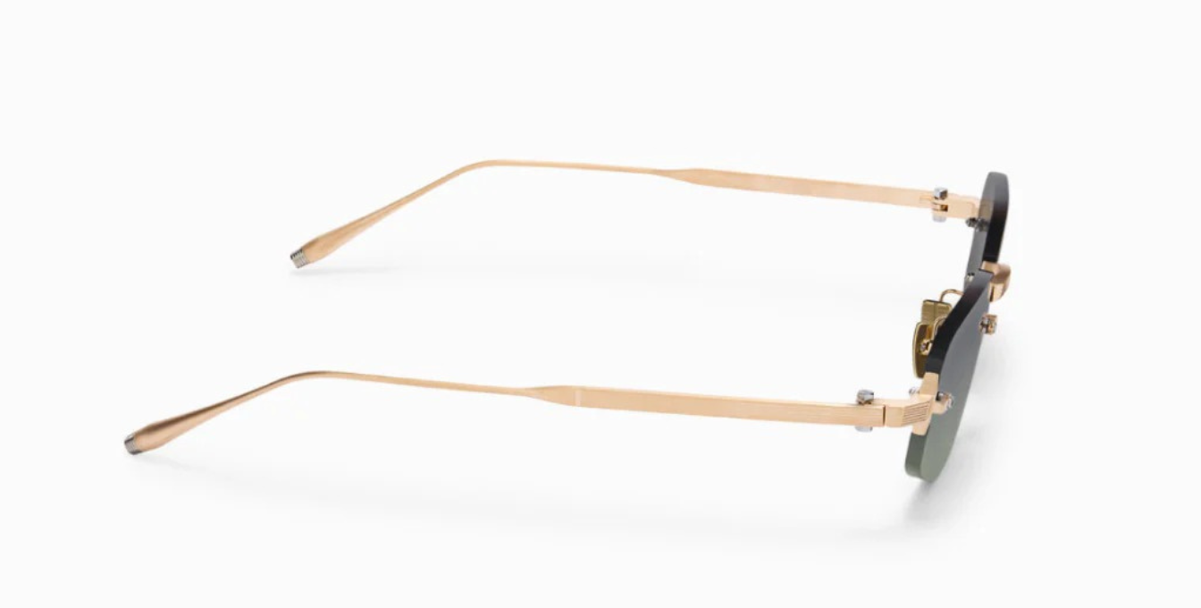 akoni juno three brushed 12k gold eckige randlose sonnenbrille in gold mit grau grünen verlaufsgläsern