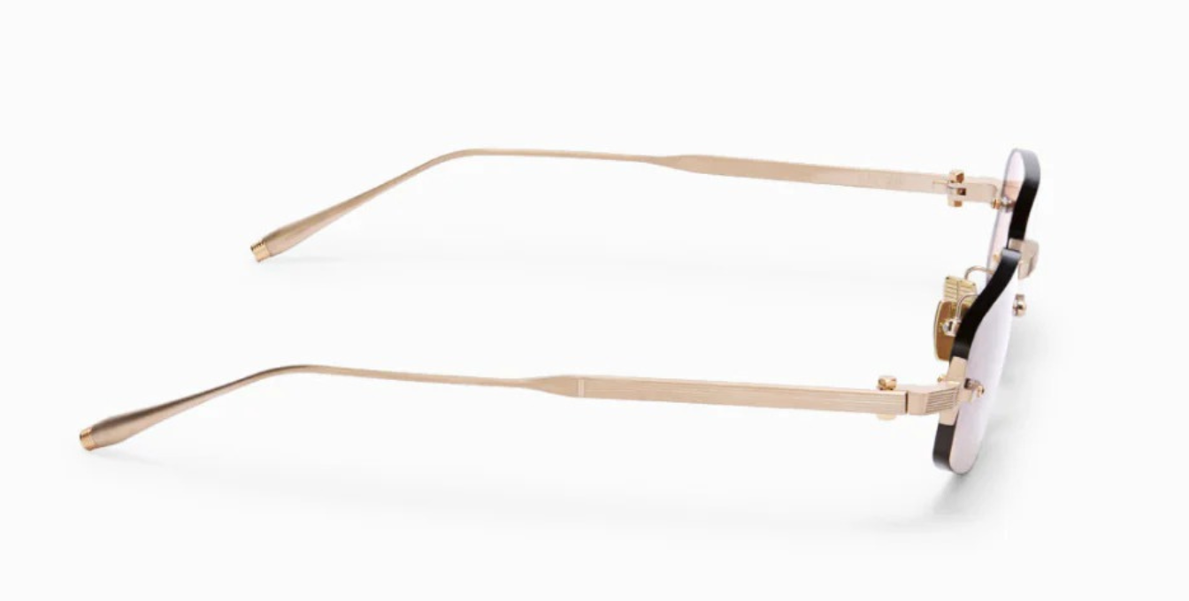 akoni juno three brushed gold randlose eckige sonnenbrille in gold mit orange gelben verlaufsgläser