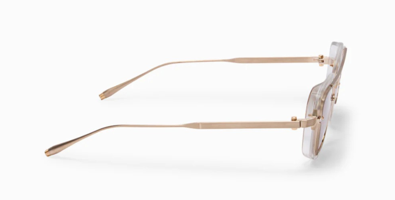 akoni jura crystal clear eckige sonnenbrille in transparent und gold mit rosa orangen verlaufsgläsern