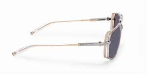 akoni pathfinder brushed black palladium and gold eckige aviator sonnenbrille in silber und gold mit grauen gläsern