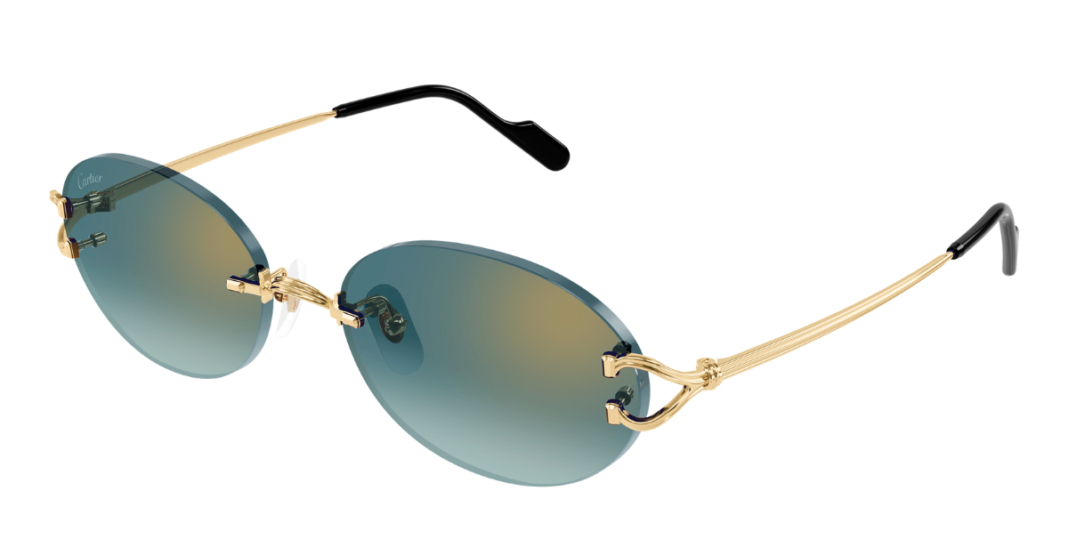 cartier 0551S ovale sonnenbrille in gold mit grünen gläsern