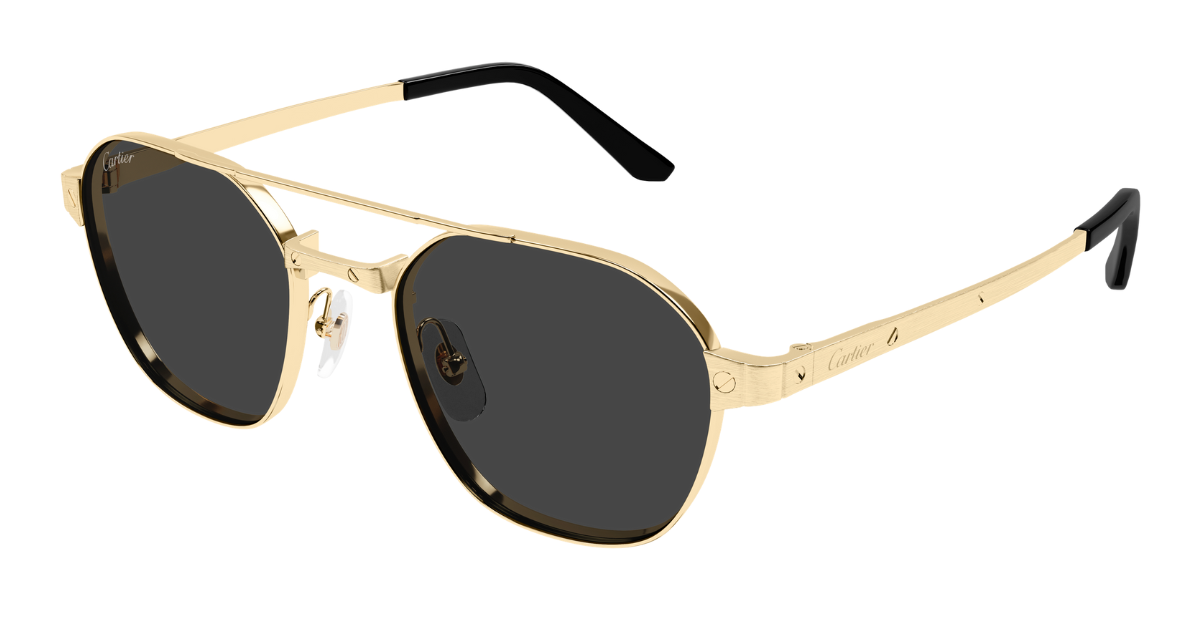 cartier 0571s 001 eckige sonnenbrille in gold mit grauen gläsern
