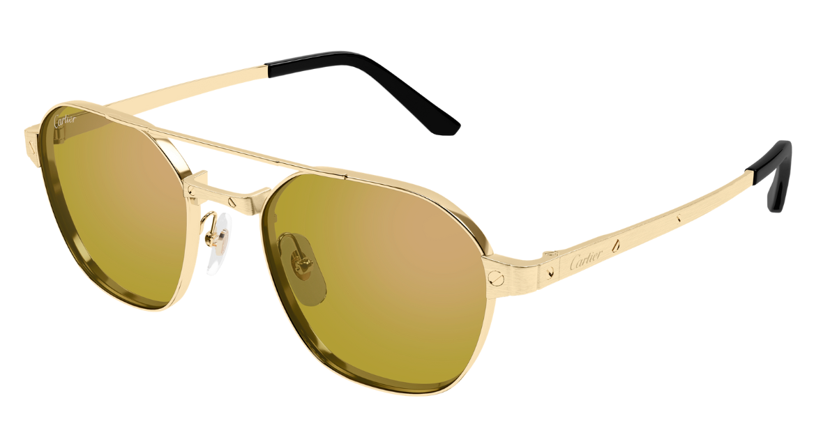 cartier 0571s 004 eckige sonnenbrille in gold mit gelben gläsern