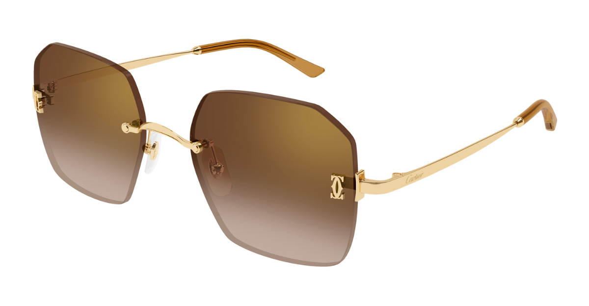 cartier 0591s 002 eckige sonnenbrille in gold mit braunen gläsern