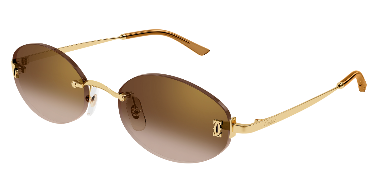 cartier 0592s 002 ovale randlose sonnenbrille in gold mit braunen gläser