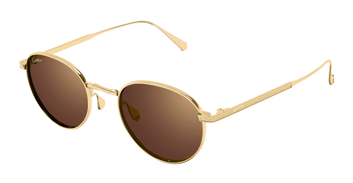 cartier ct0626s 002 pantoförmige sonnenbrille aus titan in gold mit braunen gläsern