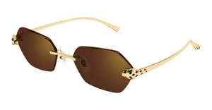 cartier CT0636S 002 eckige randlose sonnenbrille in gold mit braunen gläsern