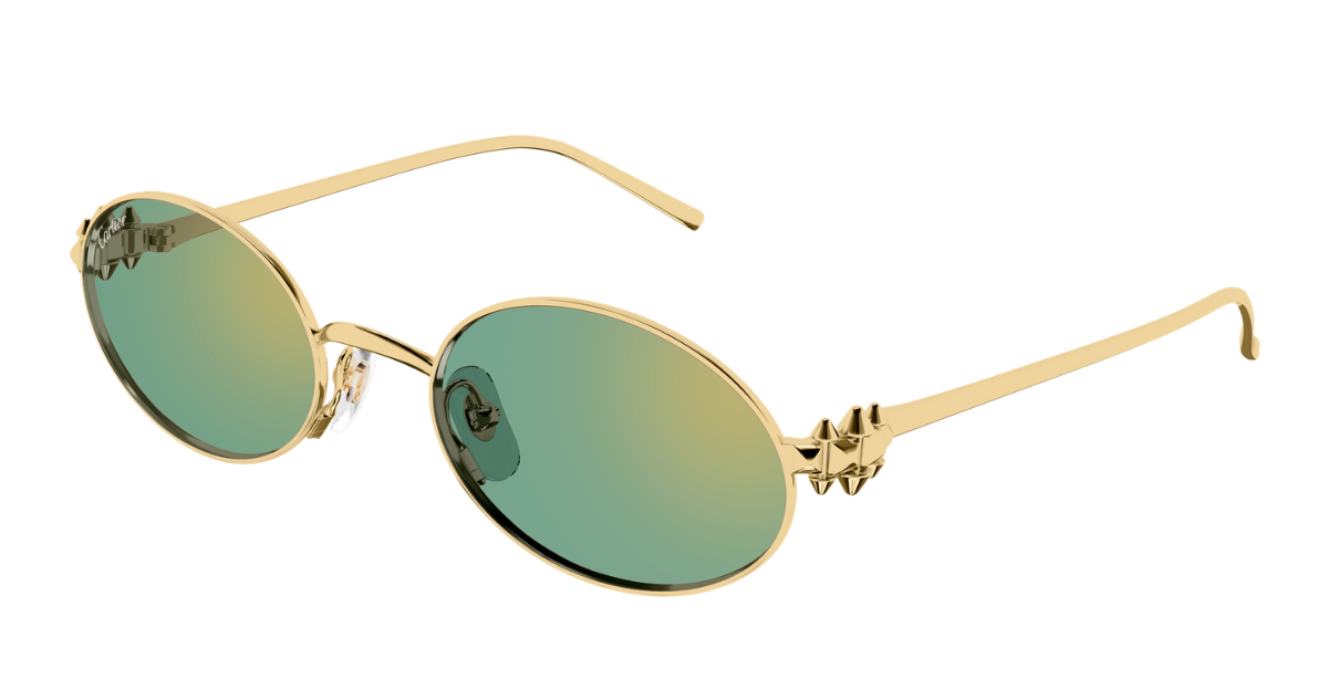 Cartier CT0644S 004 ovale sonnenbrille in gold mit grünen gläsern