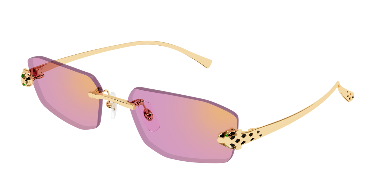 cartier ct0474s 006 eckige randlose sonnenbrille in gold mit pinken gläsern