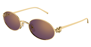 front cartier ct0644s 002 ovale sonnenbrille in gold mit violetten gläsern