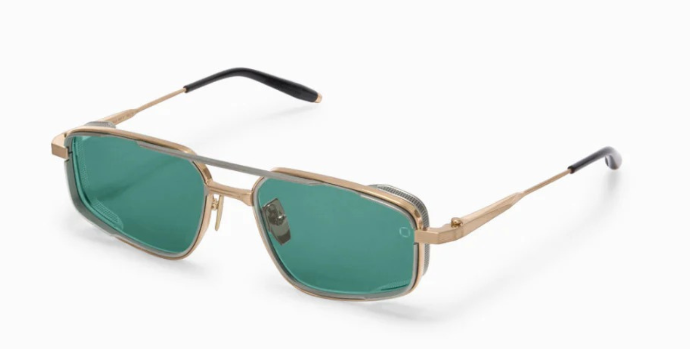 akoni atlantis brushed 12k gold eckige aviator sonnenbrille aus titan in gold mit grünen gläsern