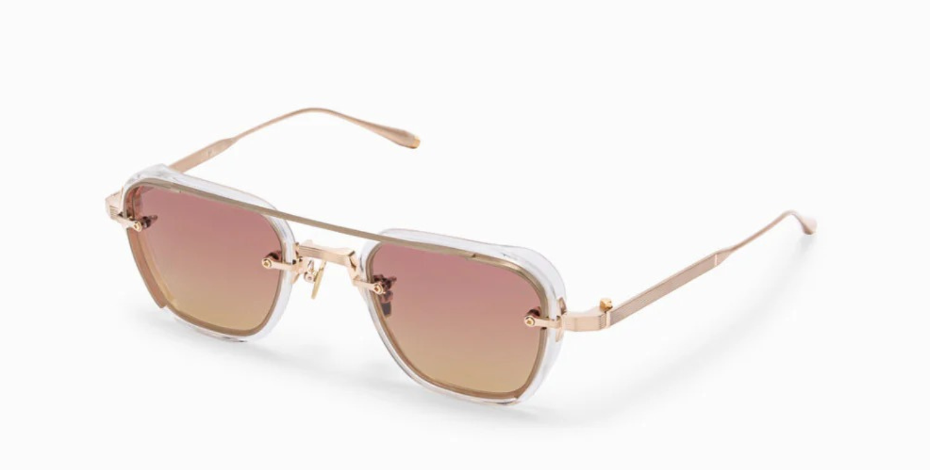akoni jura crystal clear eckige sonnenbrille in transparent und gold mit rosa orangen verlaufsgläsern