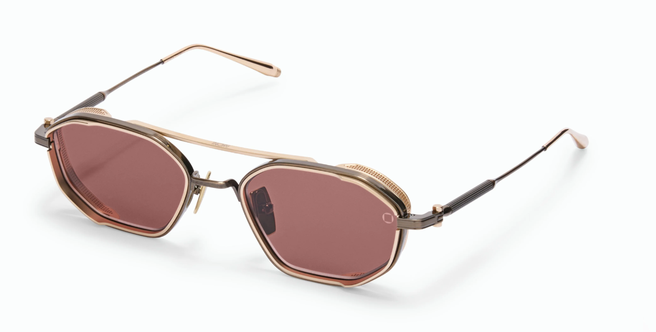 akoni eris-two antique gold eckige aviator sonnenbrille aus titan in gold mit braunen gläsern