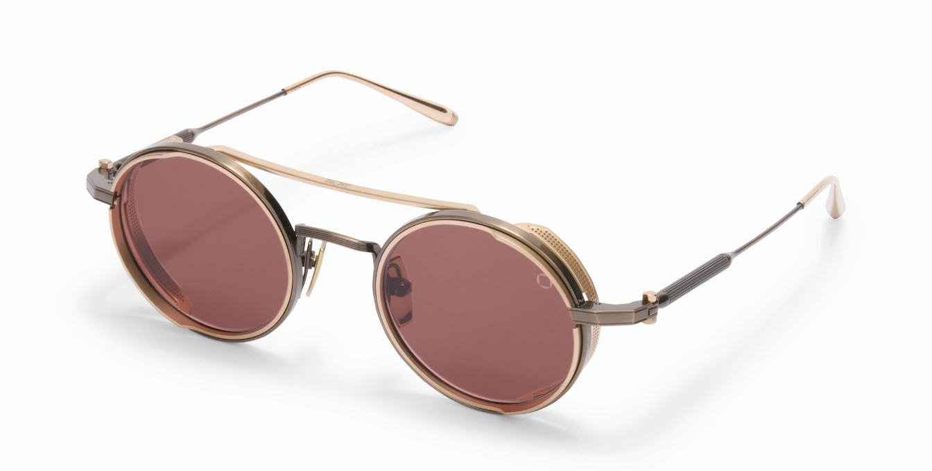 akoni eris antique gold runde aviator sonnenbrille aus titan in gold mit braunen gläsern