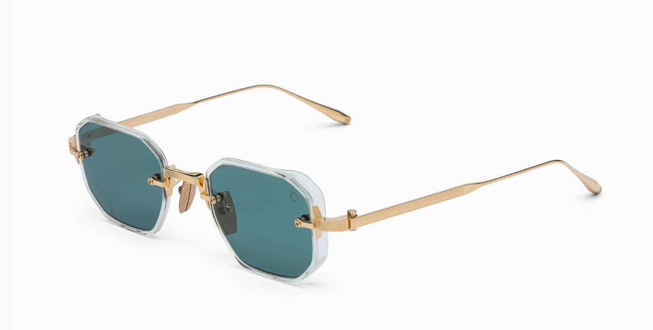 akoni juno-two crystal clear eckige sonnenbrille in transparent und gold mit grünen gläsern