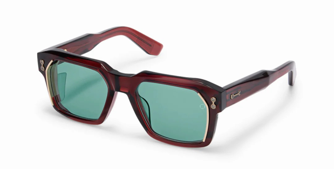 akoni pegasus two crystal burgundy eckige sonnenbrille in burgundy mit grünen gläsern
