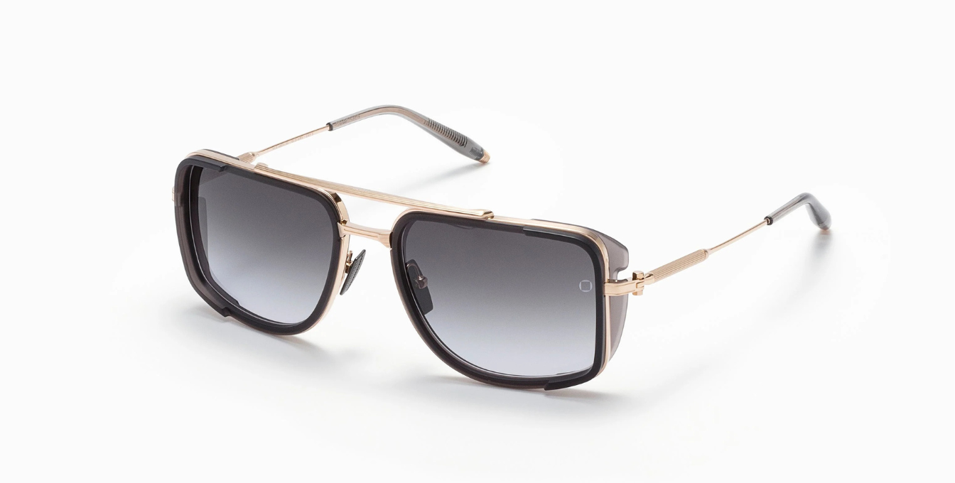 akoni stargazer brushed white gold eckige sonnenbrille in grau und gold mit grauen verlaufsgläser