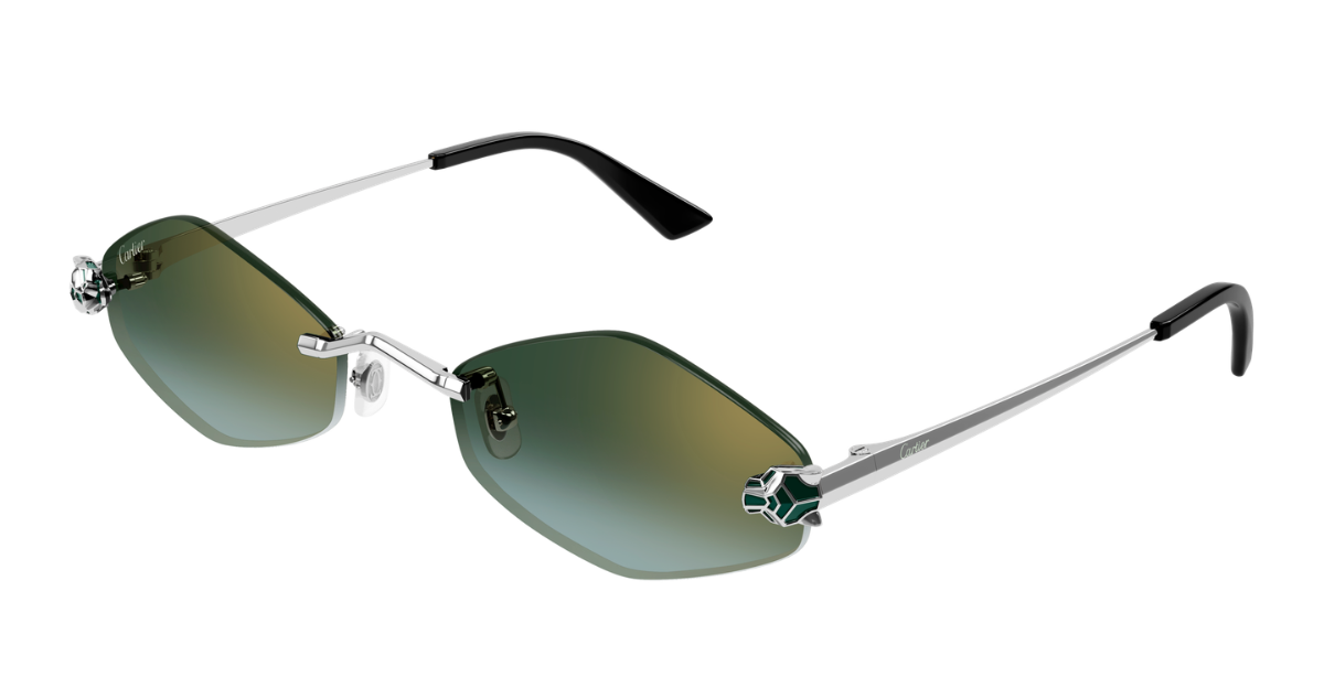 cartier ct0433s007 randlose sonnenbrille in silber mit grünen gläsern